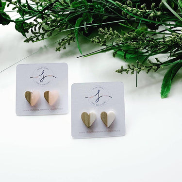 Earrings - wood grain hearts