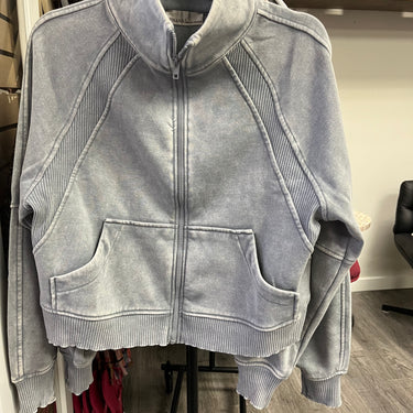 ACID WASH ZIP UP FLEECE JACKET