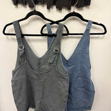 Washed Romper With Pocket