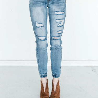 Hi-Rise Distressed Denim Joggers