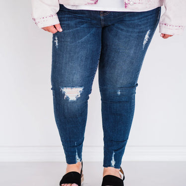 Mid-Rise Ankle Minimal Distressed Dark Wash Skinny Jean