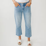 High-Rise Medium Wash Non-Distressed Cropped Wide Leg Jeans